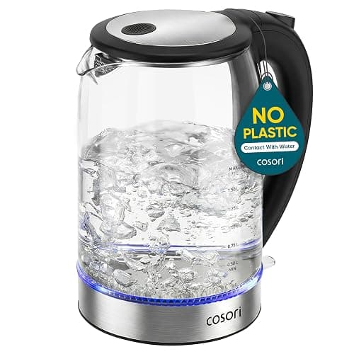 Cosori Electric Kettle, No Plastic Contact With Water, Wide Mouth For Easy Cleaning, Auto Shut Off, 1.7L Tea Kettle & Hot Water Boiler, Water Heater & Teapot, Borosilicate Glass, Black, 1500W - Image 1