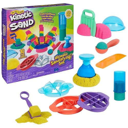 Kinetic Sand, Ultimate Sandisfying Set with 2lbs Play Sand (Pink, Yellow & Teal), 10 Tools & Molds, Sensory Toys, Holiday Gifts & Stocking Stuffers for Kids Ages 3 and up - Image 1