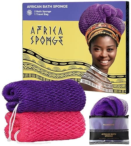 African Net Sponge Authentic - 2 Pieces Exfoliating Body Scrubber Bath Sponge - Loofah Washcloth Back Scrub for Shower Body Exfoliator - Face & Skin Care Bathroom Essentials for Women - Image 1