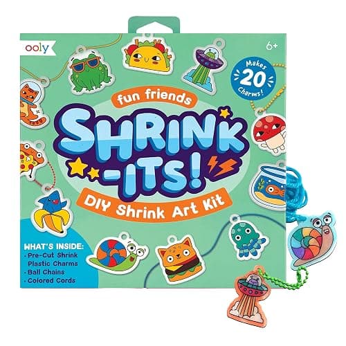 Ooly 28 PC DIY Shrinking Art Kit for Kids, 20 Plastic Pre Cut Charms and More, No Mess Creative Activity Jewelry Making Kit - Fun Friends - Image 1