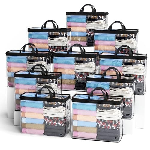 10PACK Clear Zippered Storage Bag for Clothes, 22L Clear Storage Bags, and Blanket Storage Bags for Bedding, Linen, Blankets, Comforters, Clothing & Toys (Black) - 10PACK - Black - Image 1