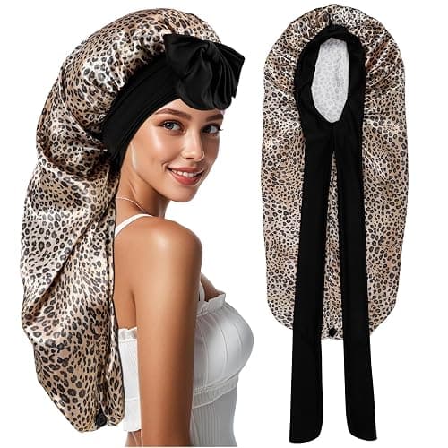 Cabaubl Long Satin Bonnet for Women,Silk Bonnet for Sleeping Women,Long Hair Bonnets with Tie Band for Braids Curly Hair - Image 1