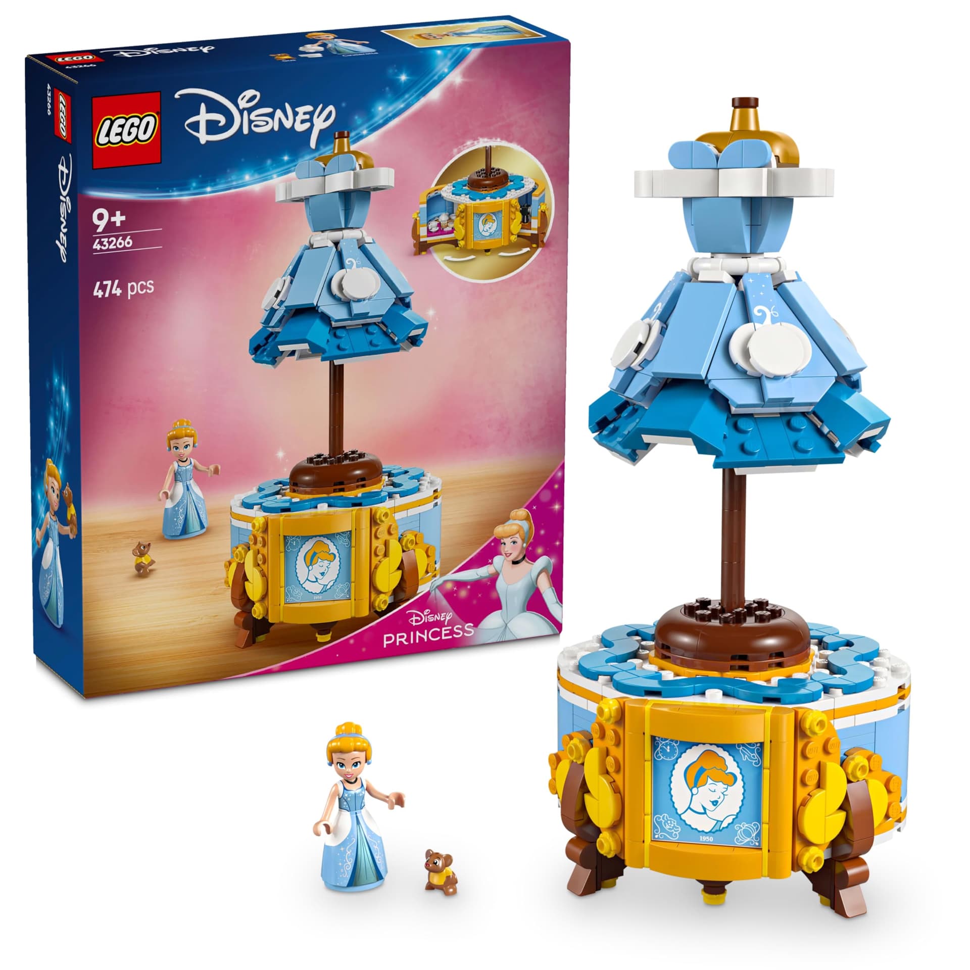 LEGO Disney Princess Cinderella's Dress - Building Toy for 9+ Year Old Girls & Boys - incl. a Customisable Opening Stand, Cinderella Mini-Doll and a Gus Animal Figure - Creative Set - 43266 - Image 1
