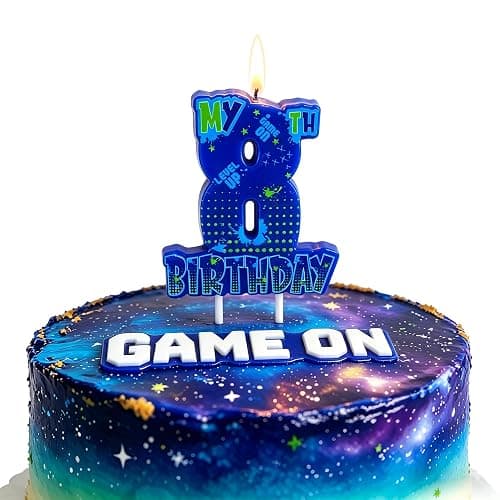 Video Game Birthday Number 8 Candle, 3.5 x3.2in Level Up Gamer 8th Birthday Cake Topper, Gaming Themed Party Decorations for Boys - Image 1