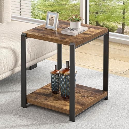 EXCEFUR End Table with Storage Shelf, Modern Side Table for Living Room, Wood and Metal Bedside Table Nightstand, Rustic Brown - Image 1