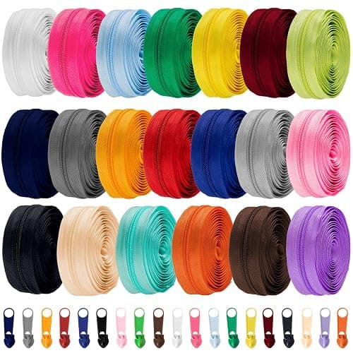 WILLBOND 60 Yards 20 Pcs Sewing Zippers Bulk #5 Nylon Coil Zippers 20 Color Assorted Zipper for Sewing with 200 Zipper Sliders for DIY Tailor Bags Purses Crafts Supplies (Various Color) - Image 1