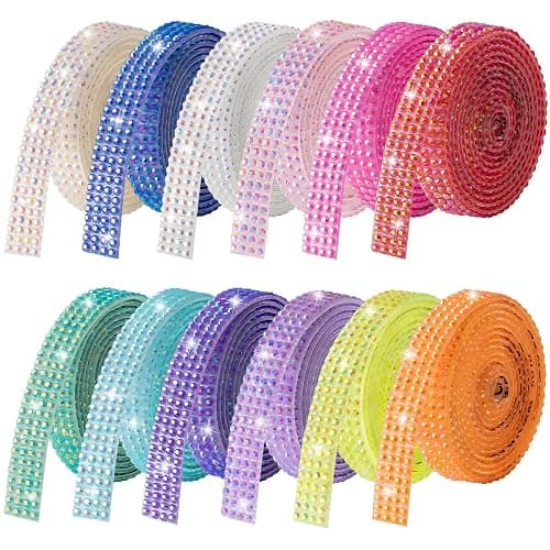 LYXMYGS Rhinestone Ribbon Self Adhesive Crystal Rhinestones, 12-Rolls Bedazzling Strips, 12-Yard Rhinestone Strips for DIY Craft, Rhinestones for Crafting - Image 1