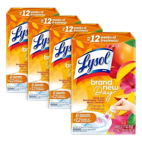Lysol Click Gel Automatic Toilet Bowl Cleaner, Gel Toilet Bowl Cleaner, For Cleaning and Refreshing – Mango & Hibiscus, 6 applicators (Pack of 4, 24 Count Total) - Mango & Hibiscus - 6 Count (Pack of 4) - Image 1