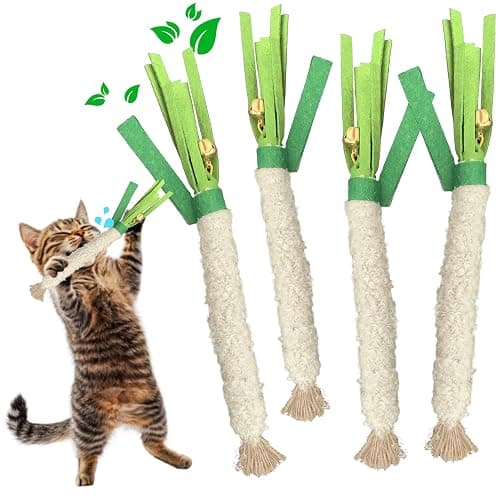 LEKEWPET Catnip Chew Stick 4PCS with Wrapped Cotton Rope – Natural Dental Care Cat Toy for Teeth Cleaning & Gum Health, Satisfies Chewing Instincts, Safe & Long-Lasting Kitten Teething Toy (White) - Image 1