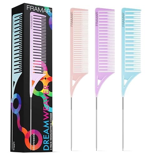FRAMAR Dreamweaver Highlight Comb Set - Professional Highlighting Comb With Parting Tip, Hair Dye Comb, Foiling Combs For Highlighting, Highlight Combs For Highlighting – 3 Pack Pastel - Image 1