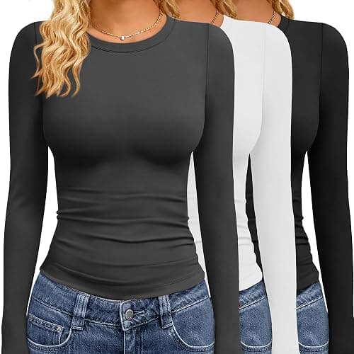 GAYHAY 3 Pack Long Sleeve Shirts for Women Basic Tops Crew Neck Fitted Tight Workout Tees Y2K Clothes Going Out Fashion 2025 - Image 1