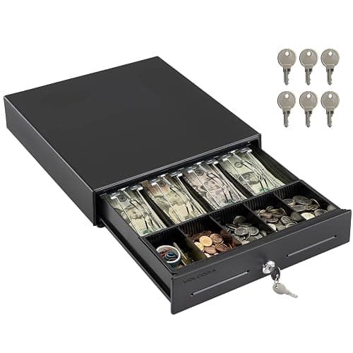 Volcora 13" Electronic Cash Register Drawer for Point of Sale (POS) System with 4 Bill 5 Coin Cash Tray, Removable Coin Compartment, 24V, RJ11/RJ12 Key-Lock, Media Slot, Black - for Small Businesses - Image 1