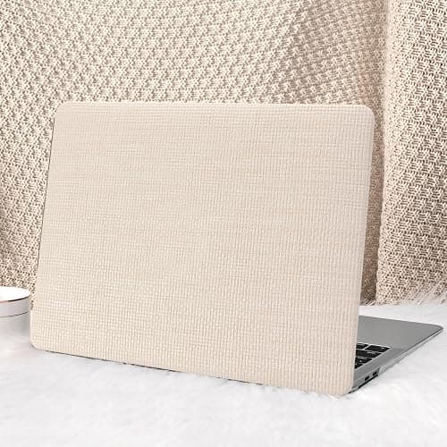 Seorsok Compatible with New MacBook Air 13.6 inch Case M4 M3 M2 2025 2024-2022 Release A3240 A2681 A3113 Touch ID,Elegant Leather Plastic Hard Shell Case with Transparent Keyboard Cover,Beige - Image 1