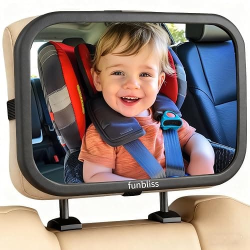 Funbliss Baby Car Mirror for Rear Facing Seat,360° Rotation, Safety CertifiedShatterproof Acrylic Glass, Clear Wide View,Infant Car Mirror for Car Seat Rear Facing,Baby Vehicle Mirror - Image 1