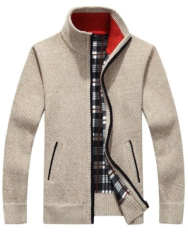 Yeokou Men's Casual Slim Full Zip Thick Knitted Cardigan Sweaters with Pockets - Image 1