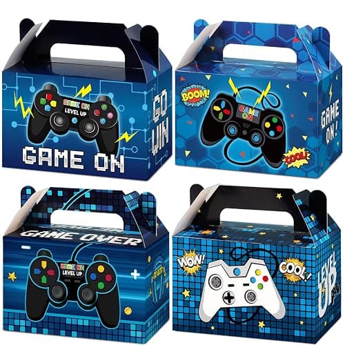Tevxj 12 Pcs Video Game Bags Gamer Party Favors Treat Gift Boxes Gamer Candy Bags Gaming Party Favors Goody Boxes for Kids Boys Video Game Birthday Decorations Supplies 6 x 3 x 3.5 Inches(Blue) - Image 1
