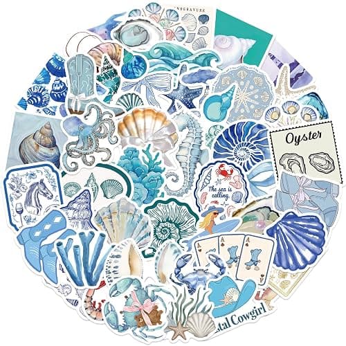 Tressora 50pcs Aesthetic Stickers for Girl,Travel Ttickers, Cute Ocean Beach Waterproof Vinyl Decal for Girl Teen Adult Student Water Bottle Laptop Phone Computer Skateboard Luggage Notebook - Image 1