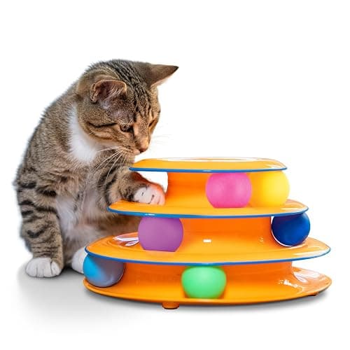 Catstages Tower of Tracks Cat Toy – 3-Level Track Tower with 6 Balls, Interactive Cat Toy for Indoor Enrichment - Image 1