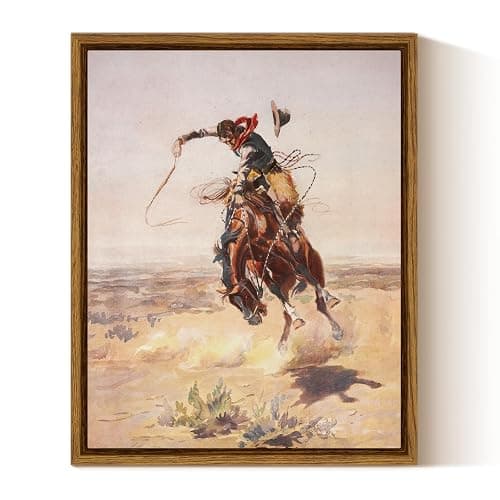 InSimSea Framed Canvas Wall Art Western Cowboy Decor Rustic Vintage Cowboy Oil Paintings Horse Riders of Mid-Century Art Prints Ranch Lunar Landscape Wall Pictures Antique Wall Decor Aesthetic Posters - Image 1