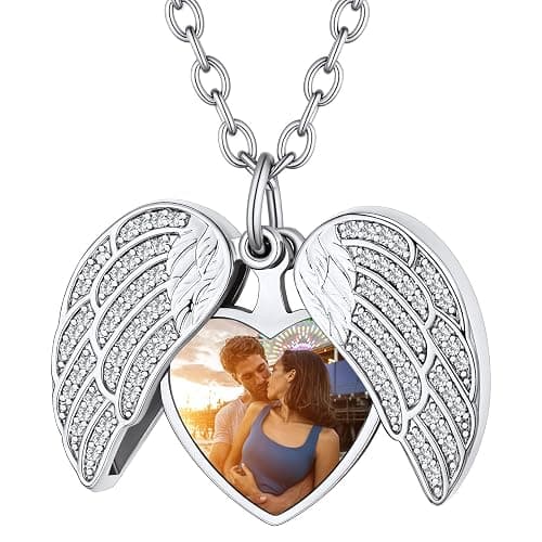 Custom4U Personalized Heart Locket Necklace with Pictures,Sunflower/Angel Wings/Heart Shaped Lockets Custom Photo,Gold/Rose Gold/White Lockets That Holds Picture,Customized Memorial Jewelry for Women - Image 1