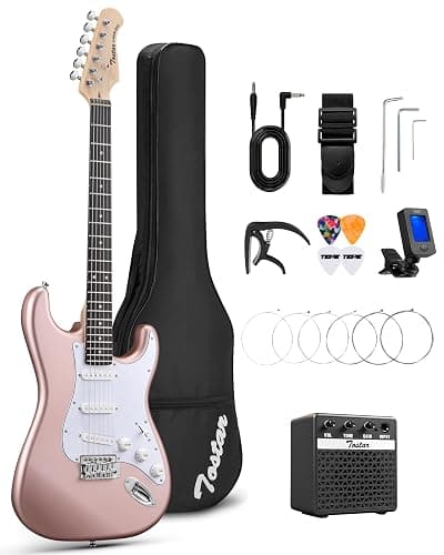 Tostar 39" Full Size Electric Guitar Kit For Beginners and Adults, SSS Pickup Guitarra Electrica Set Includes Tremolo Bridge, Lightweight Matte Finish, Amp, Strings, Gig Bag, Birthday Gifts, Champagne - Image 1