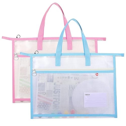 2 Pcs A4 Project Bag for Quilting Craft Storage for Quilters Clear Mesh Design Art Supply Bag Artwork Storage Organize for Artworks Charts and Teaching Material Multipurpose (13.4 x 10.2 Inch) - Image 1