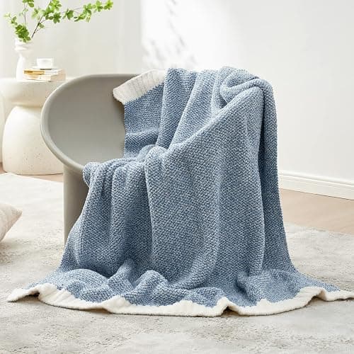 Snuggle Sac Blue Throw Blankets for Couch, Reversible Super Soft Warm Blankets Cozy Knit Blanket Fuzzy Plush Throws for Sofa, Bed, Gift, Heather Blue, 50 x 60 inches - Image 1