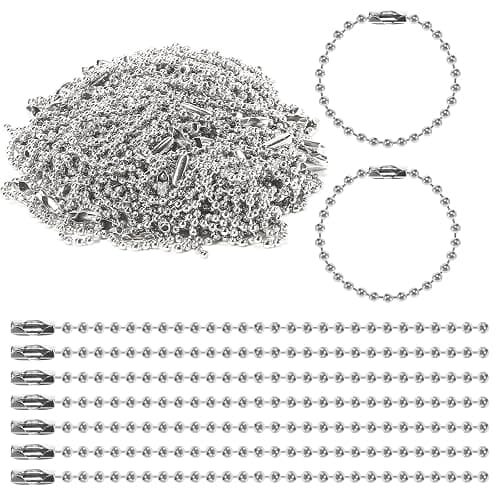 500 pcs Ball Chains Keychain Tag Keychain Ball Chain Bulk, 3.9 inch Dog tag Chain Key Chain Links,Beaded Chain Connector Chains for Keychains,Silver Nickel Plated Metal 2.4mm Ball Bead Chains - Image 1
