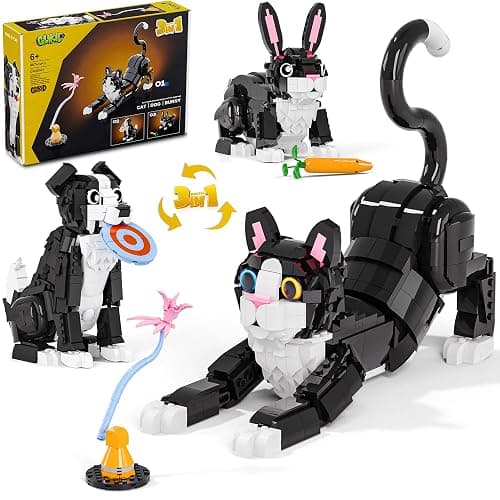 Glikid 3 in 1 Animal Tuxedo Cat Building Set - Animal Figurines with 3 Building Options into Cat, Dog, or Rabbit - Learning Toy, Birthday Gift for Kids, Girls & Boys Ages 6+ - Image 1