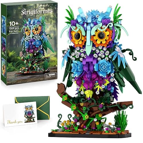 JOJO&Peach Floral Owl Toy Building Set for Adults Women, Gifts for Girl 10+ | Decor for Home or Office, Birthday Gift for Mom Wife Girlfriend or Teens, Buildable Flower Animal Collectible Model, 1309 PCS - Image 1