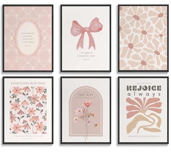 QQG Christian Wall Art Prints Set of 6 Pink Bible Verses Pictures Wall Decor Boho Floral Scripture Gallery Prints Girly Coquette Bow Aesthetic Posters for Bedroom Dorm Apartment Unframed 8x10in - Image 1