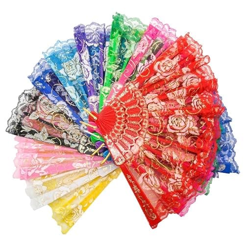 TrendBox Elegant Vintage Retro Flower Rose Lace Handheld Chinese Folding Fan for Dancing Ball Parties Ladies - 1 Set (10 Colors) - Image 1
