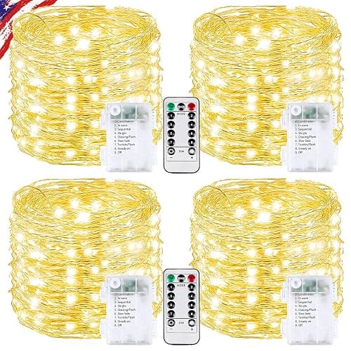 4 Pack Fairy Lights Battery Operated Twinkle Lights Remote Warm White | Total 132FT 400LED String Light, Timer & 8 Modes, Memory, Dimmable, Waterproof Battery Lights Indoor Outdoor Christmas Decor - Image 1