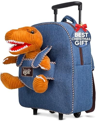 Toddler Luggage for Boys w Dinosaur Toys, Kids Rolling Backpack for Boys, Toddler Suitcase, Gifts for 3 4 5 6 Year Old - Image 1