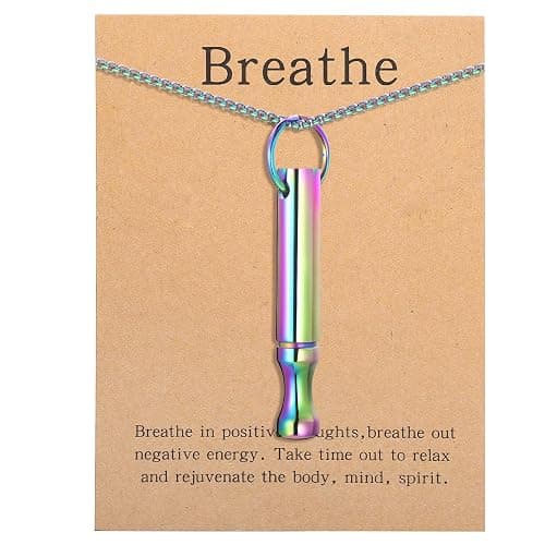 BOLAGTIER Anxiety Breathe Necklace Mindfulness Breathing Necklace Stress Relief Stainless Steel Pendant Necklace for Women Men - Image 1