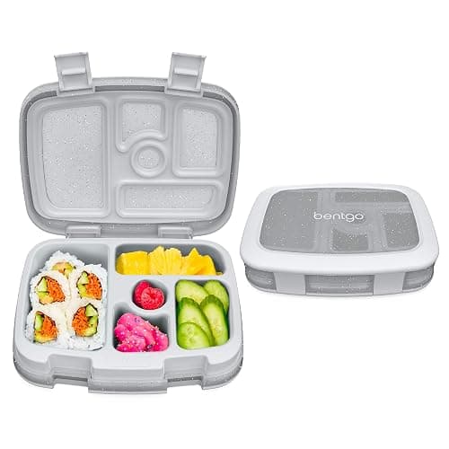 Bentgo Kids 5-Compartment Lunch Box - Glitter Design for School, Ideal for Ages 3-7, Leak-Proof, Drop-Proof, Dishwasher Safe, & Made with PFAS & BPA-Free Materials (Glitter Edition - Silver) - Image 1