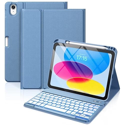 Vobafe Hülle mit Tastatur für iPad A16 11 10 Generation 2025/2022 11/10.9" | 7 Farben Beleuchtete, Abnehmbare Kabellose Bluetooth Tastatur, mit Stifthalter, Deutsche QWERTZ Layout, Blau - Image 1