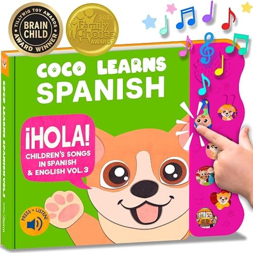 Coco Learns Spanish Vol. 3 — Interactive Sound Board Book for Toddlers 1-3, Bilingual English & Spanish Songs & Music, Talking Musical Book, Musical Toy Gift for Babies & Kids - Image 1