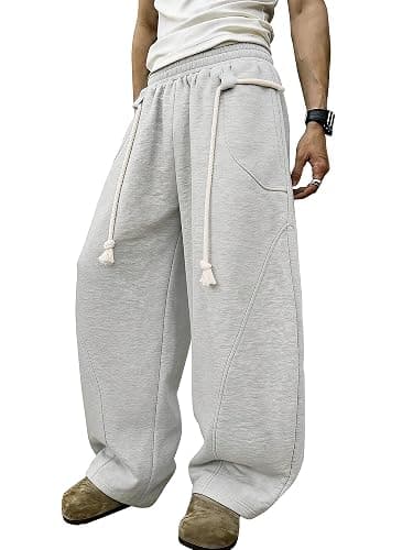PLEPAN Men's Baggy Barrel Sweatpants Women's Elastic Waist Rope Wide Leg Pants Unisex Oversized Streetwear Trousers - Image 1