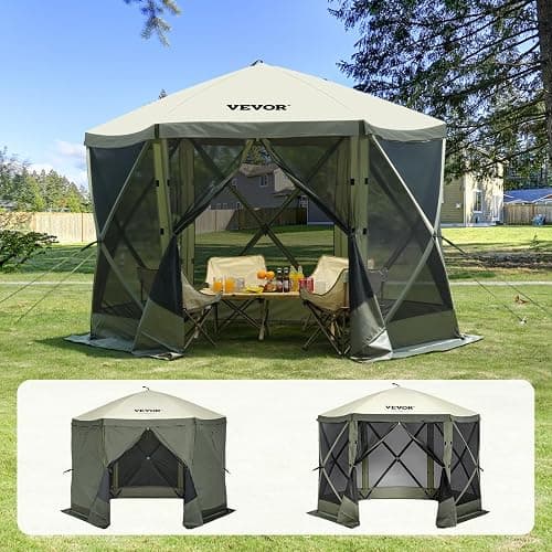 VEVOR Pop Up Gazebo Screen Tent 6 Sided Canopy Sun Shelter with 6 Removable Privacy Wind Cloths & Mesh Windows, 10x10FT Quick Set Screen Tent with Mosquito Netting, Army Green - Image 1