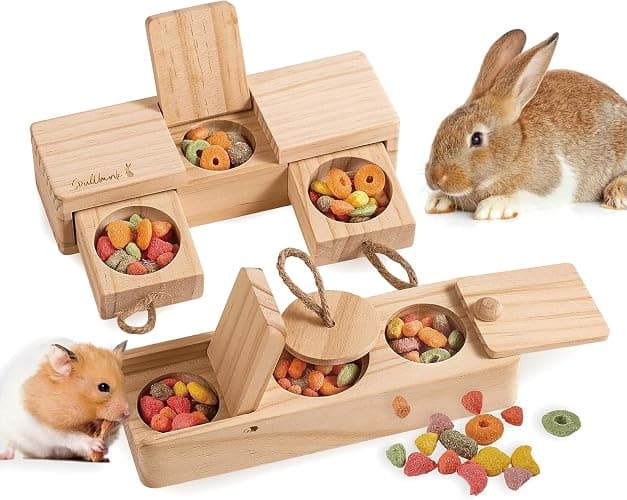 SoulThink® Interactive Wooden Pet Rabbit Toys - Sniff n' Snack Bunny Chew Toys for Rabbit Treats, Suited as Guinea Pig Toys, Hamster Toys for Boredom, Bunny Toys for Rabbits Keep Busy (2 Sets) - Image 1