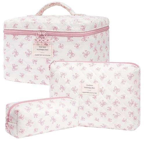 Makeup Bag,Quilted Cosmetic Bags,Large Floral Make Up Organize bag,Makeup Bag Set for Women,Flower Travel Toiletry Bag - Image 1
