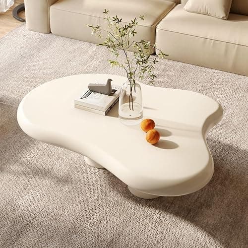 StyHube Cloud Coffee Table Unique Living Room 2024 Modern Short Coffee Table Small Center Table Stylish Irregular Shape,Small Home Decor Set,3 Legs,Milky White,(41.06Inch) - Image 1