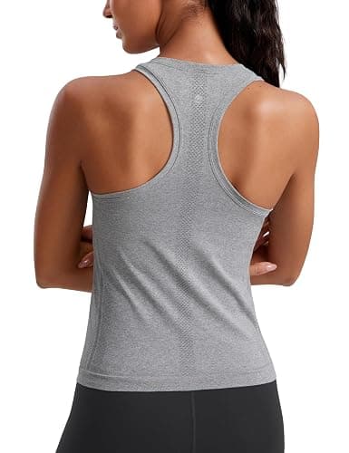 CRZ YOGA Seamless Crewneck Tank Tops for Women - Workout Athletic Running Gym Sleeveless Shirts Racerback Breathable Tee - Image 1