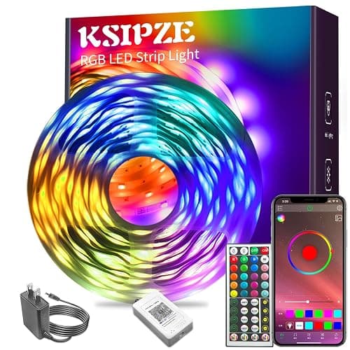KSIPZE Led Lights for Bedroom 65.6ft Led Strip Lights with Remote RGB Color Changing Music Sync Bluetooth Smart App Control for Room Bedroom Lighting Flexible Home Décor - Image 1