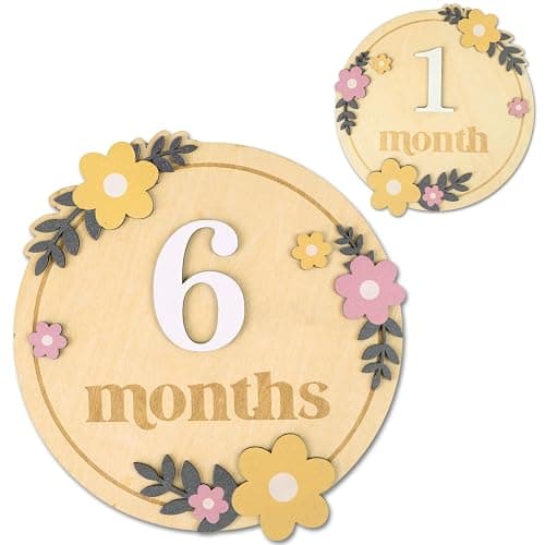 Baby Monthly Milestone Cards - Wooden Monthly Milestone Discs - Newborn Photography Props to Document Your Baby´s Growth - Baby Announcement Sign (B07) - Image 1