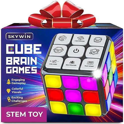 Skywin Light Up Rubix Cube, Puzzle STEM Memory Game Cube for Kids - 7 Game Modes Interactive Toy for Family Fun and Skill Development, Memory Gamecube for Brain Hands and Eyes Coordination (Black) - Image 1