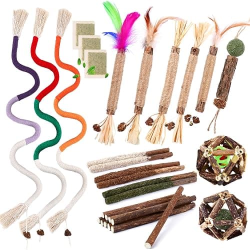 WOUSEDO 27 Pack Catnip Chew Toys for Cats,Cotton Sisal Rope Toys,Cat Natural Silvervine Sticks,for Cat Teeth Cleaning and Dental Care,Interactive Toy for Bored Indoor Cats - Image 1