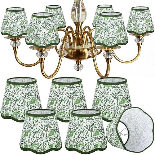 Gerrii 6 Pcs Scalloped Lamp Shades Floral Block Print Lamp Shades Cotton Lampshade 3x6x5 Inch Coastal Fabric Mini Scallop Lampshades for Wall Sconce Pendant Light(Green,Agate Green Floral) - Image 1