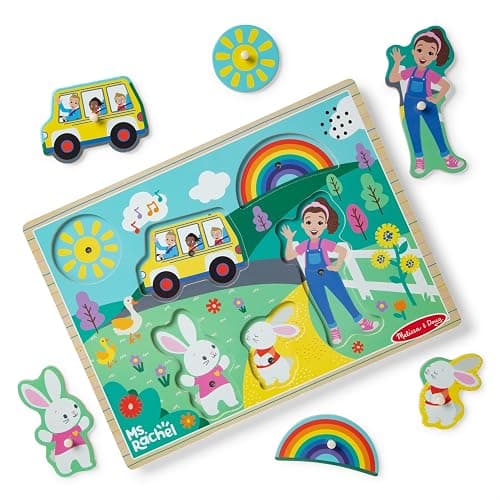Melissa & Doug® Ms. Rachel™ Wooden Song Peg Puzzle, 6-Piece Light-Activated Sound Puzzle with Full Songs, Toddler Toys for Boys and Girls Ages 2-5+ Years - FSC Certified - Image 1